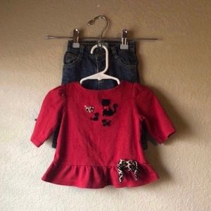 Bundle Set Outfit Gymboree Red Long Sleeve Shirt,Old Navy Jeans Baby Girl 3-6 M